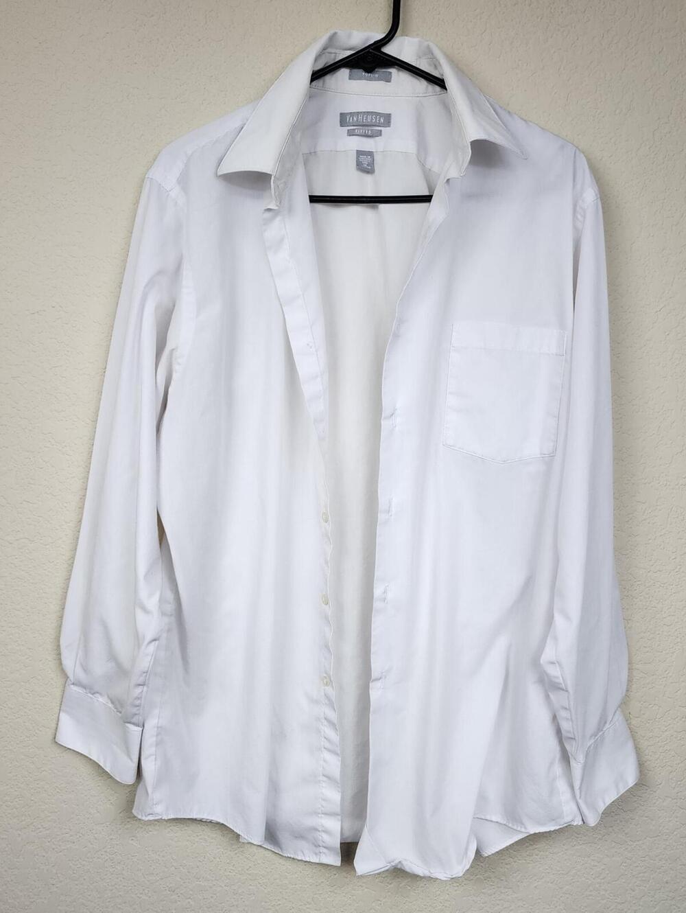 Van Heusen Fitted White Dress Shirt Size 16 Wrinkle Free